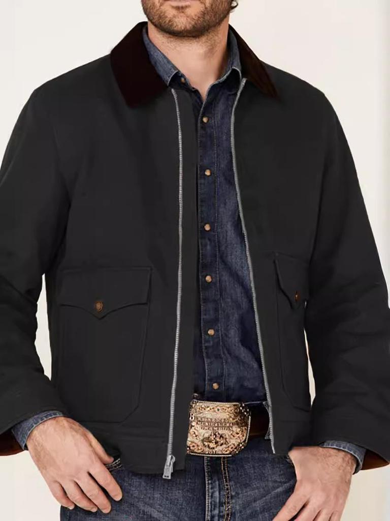 Herren Western Style Color-Block Freizeitjacke mit Reißverschlusskragen für Frühling und Herbst
