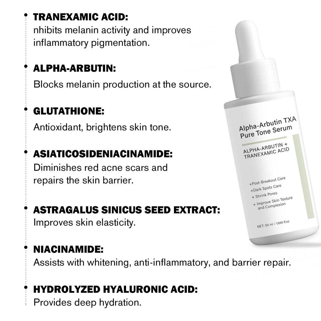 Alpha Arbutin & Tranexamic Acid Serum 50ml, Brightening Serum for Dark Spots, Acne Scars & Hyperpigmentation, Hydrating Face Serum for Sensitive Skin