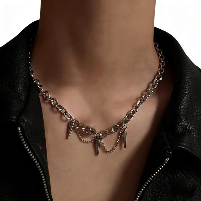 Punk Metal Kegelförmiger Anhänger Halskette für Damen Minimalistisch Gotisch Silberfarbe Weidennagel Quaste Kette Schlüsselbein Kette Schmuck