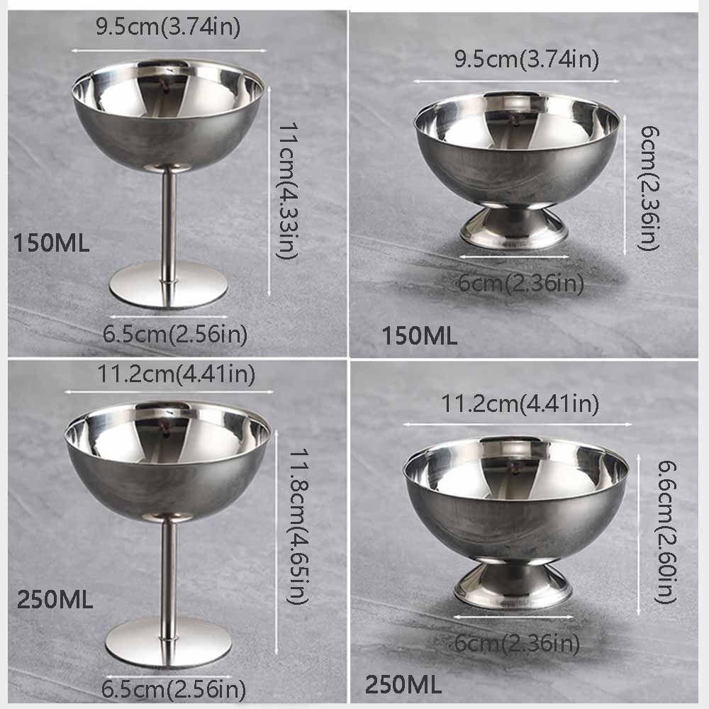 Food Grade Ice Cream Cup Stainless Steel Pudding Dessert Bowl Stemmed Fruit Plate Bar Tableware