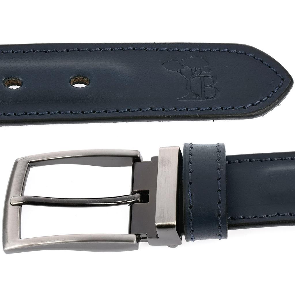 Pasek Męski Skórzany Pudełko granatowy metal klamra BELTIMORE A60 : Kolory - granatowy, Rozmiar pasków - r.120-135 cm