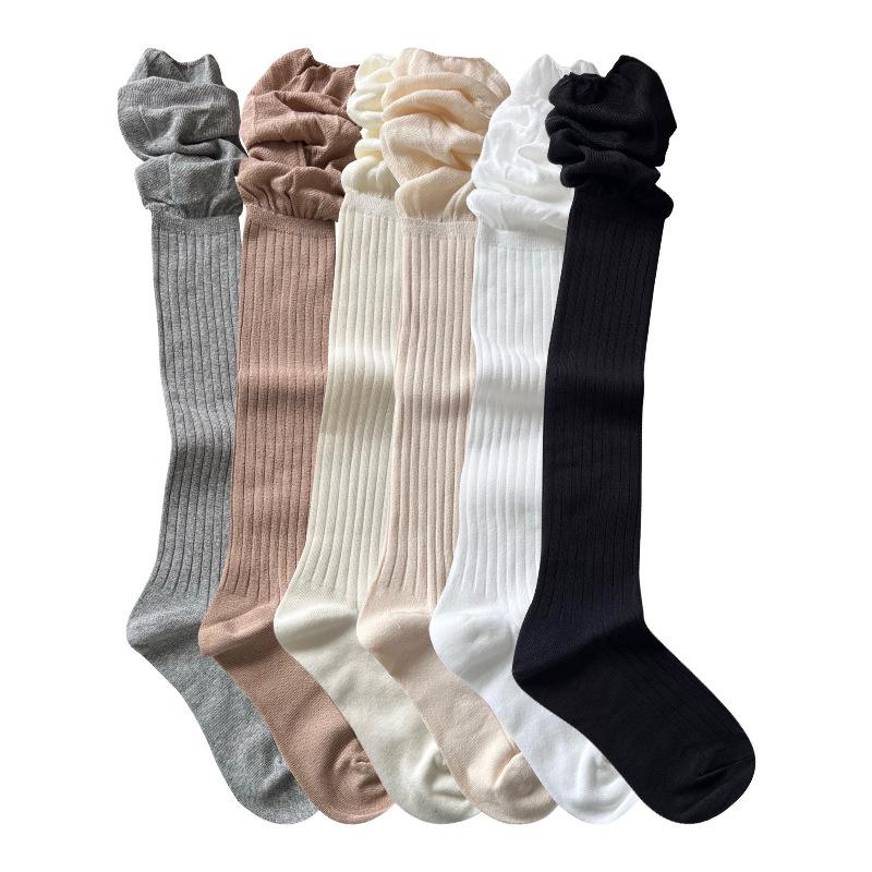 Lazy Style Over-the-Knee Women's Socks: Autumn/Winter White & Grey Scrunch, Thigh-High, Calf Boot Socks, Cotton, Japanese JK Style.