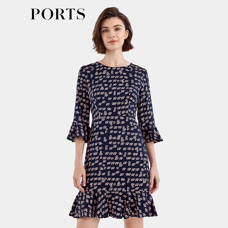 

PORTS Women s Spring/Summer Indigo Print Three-Quarter Sleeve Dress M