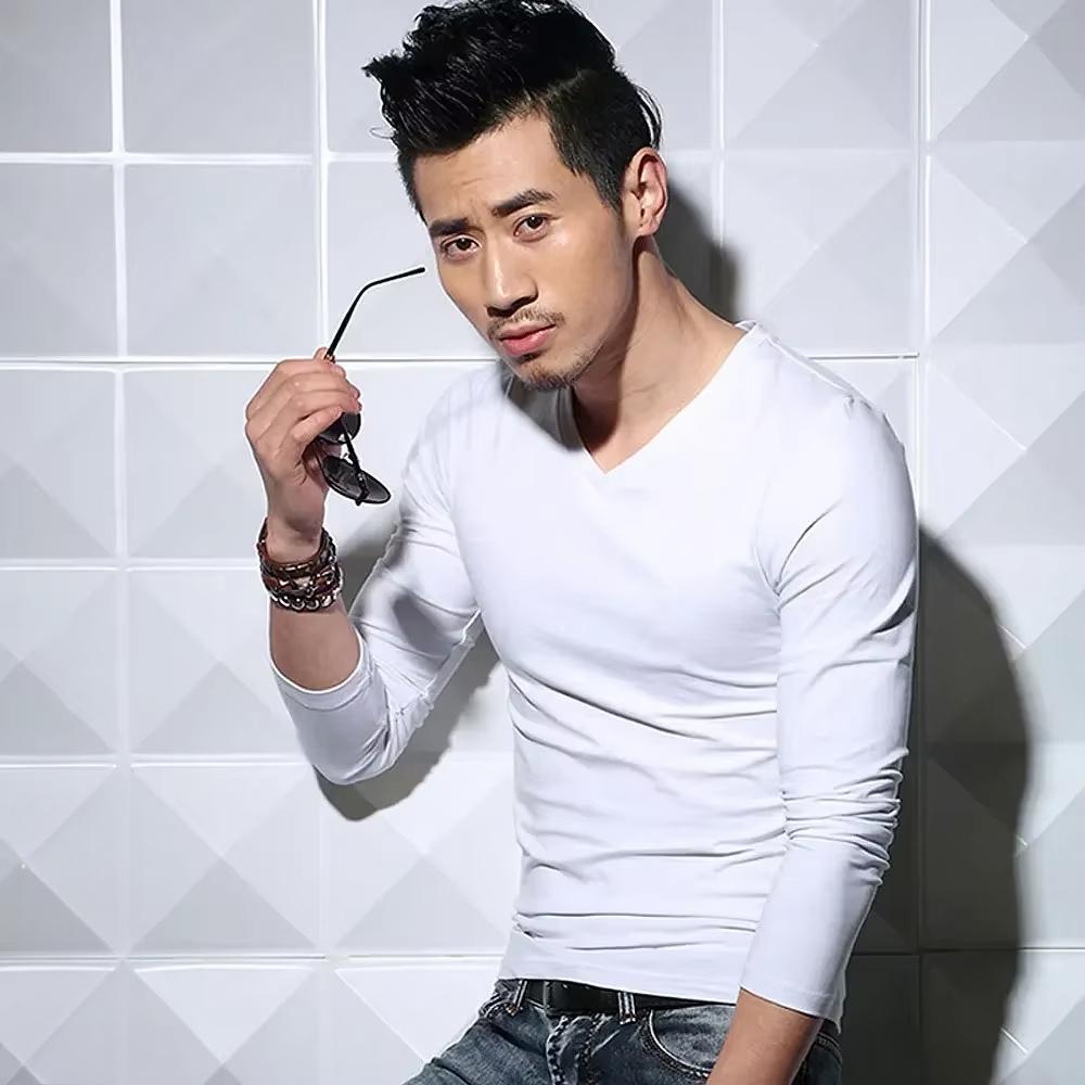 

Men s Long Sleeve V Neck T Shirt Men T-shirt Slim Solid Tight Man T Shirt Tops Tees Clothing S