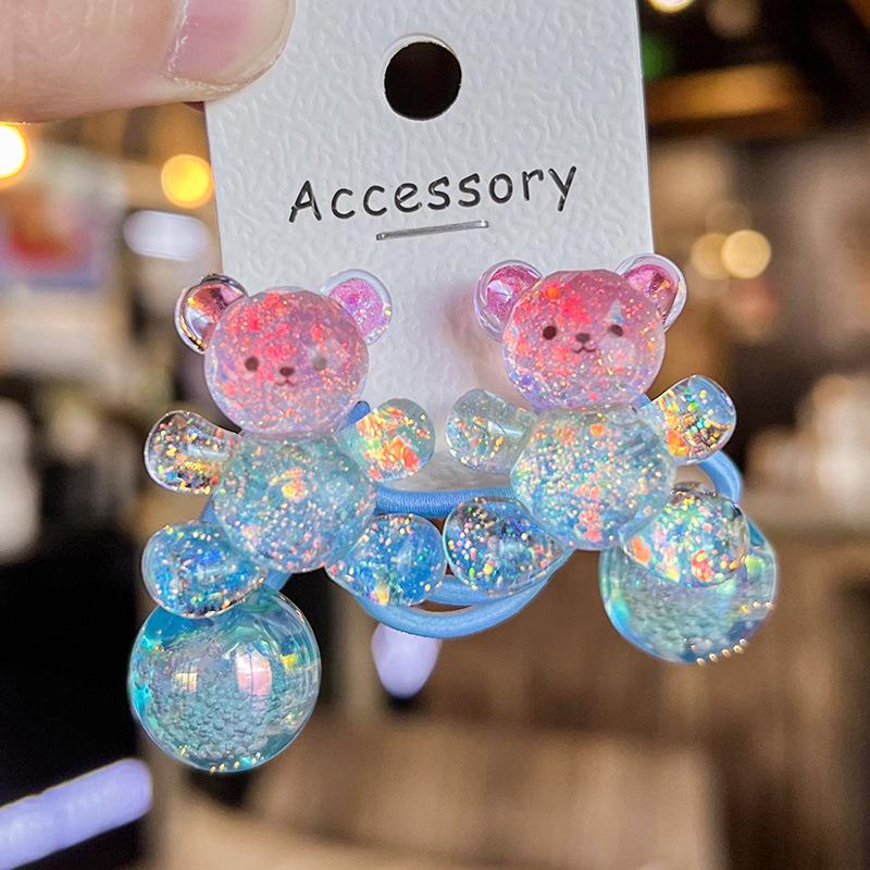 2PCS Colorful Crown Bear Elastic Hair Bands for Girls Lovely Children Hair Accessories Baby Headwear Ties