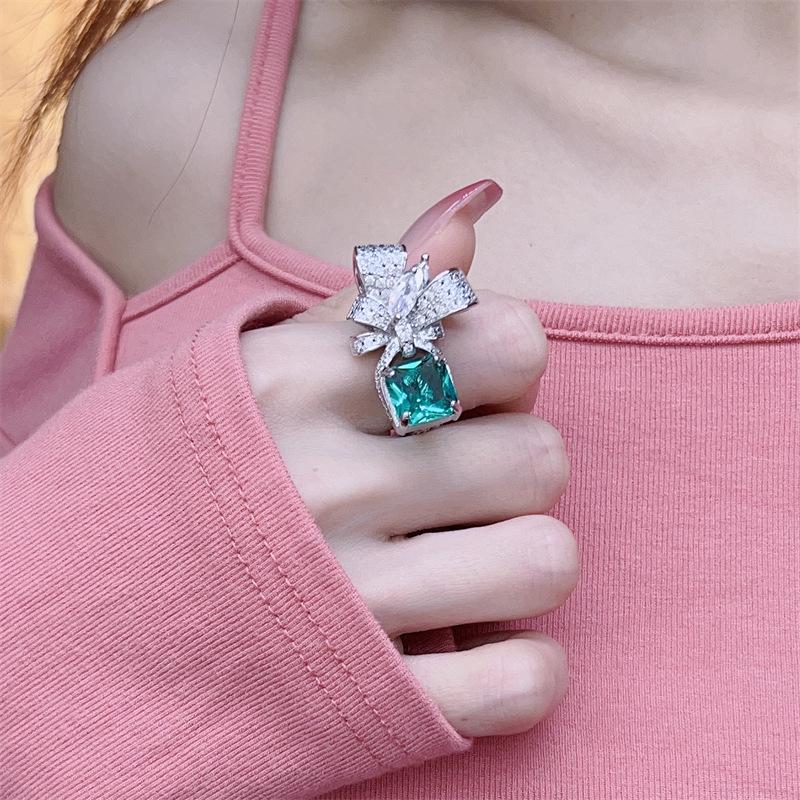 Emerald Zircon Adjustable Open Ring - Stylish Gift for Women Adjustable Open Ring
