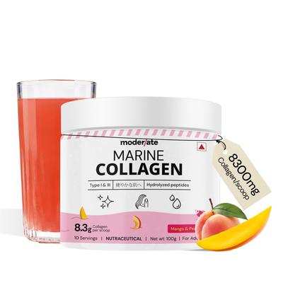 Moderates Meereskollagenpulver für Frauen, mit Glutathion, Typ 1 & 3 Hydrolysierte Kollagenpeptide, Hyaluronsäure, Biotin, Vitamin C, Mango