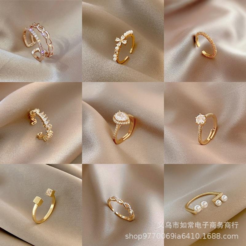 [Copper Products] Diamond-Encrusted Zircon Niche Design Opening Simple Ring Ring Woman