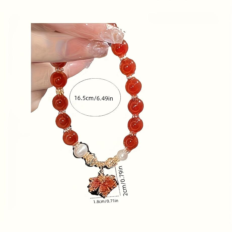 1pc Maple Leaf Pendant Bracelet Red All-Match Bracelet, Elegant Maple Leaf and Red Bead Bracelet with Pearls - Fashion