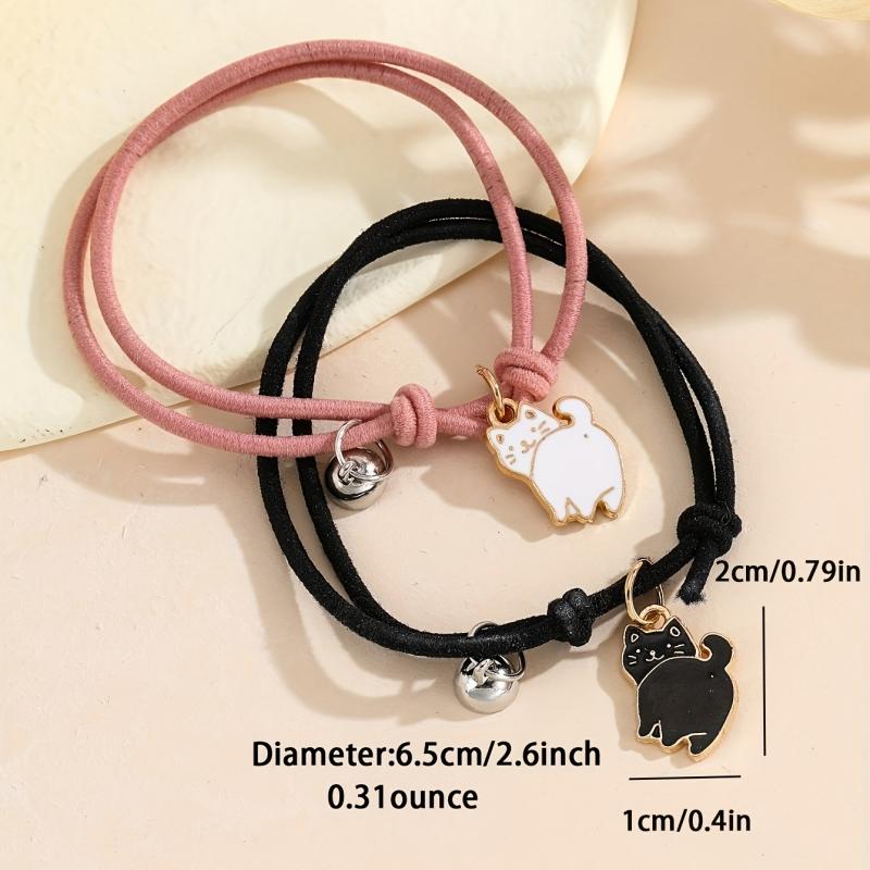 2 Pcs Romantic Originality Animals Couple Bracelet for Women Cute Small Cat Double Layer Braided Friendship Hand Rope Bracelet