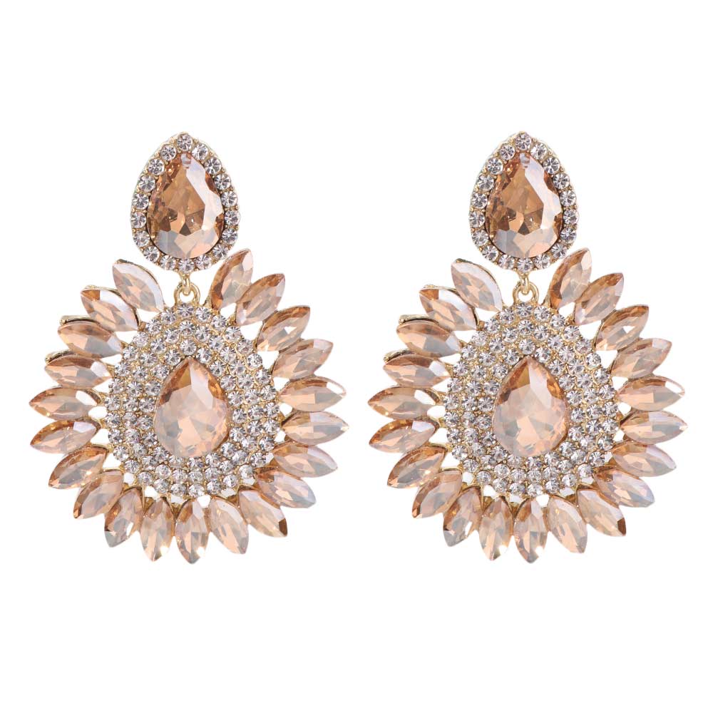 Fashion Luxury Droplet Earrings Crystal Elegant Rhinestone Ear Drop Vintage Shiny Sunflower Earrings for Lady