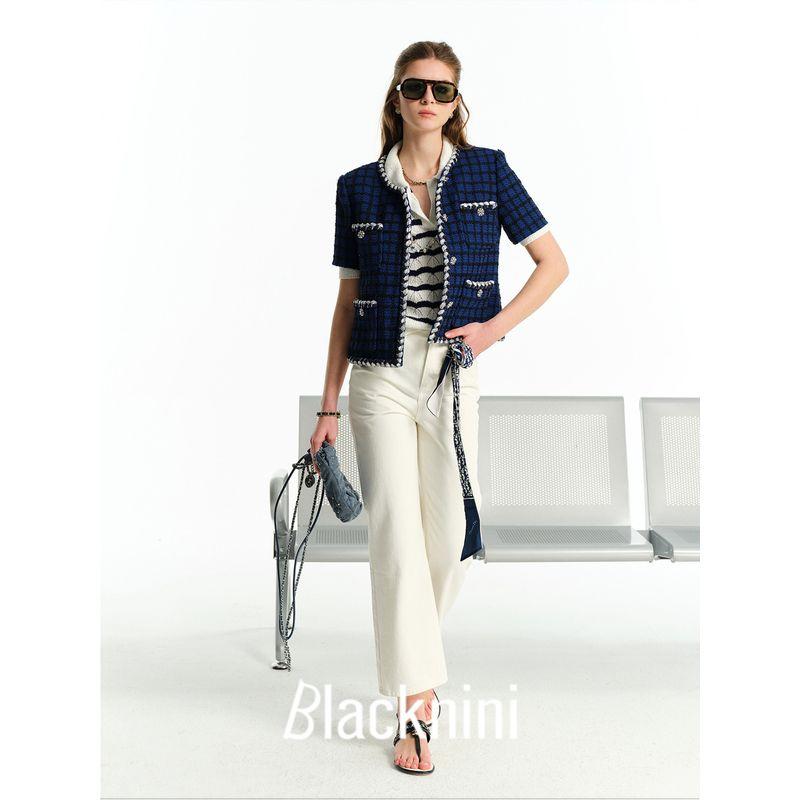Blacknini Yin Waffle "Grinny" Classic Style Short Sleeve Jacket British Linton Double C Tweed