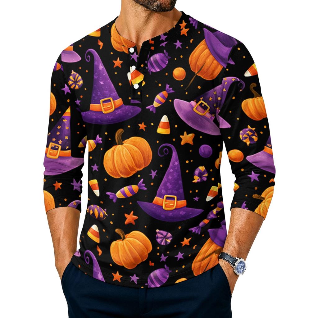 Men's Long Sleeve Shirt with Print for Casual Holiday Wear