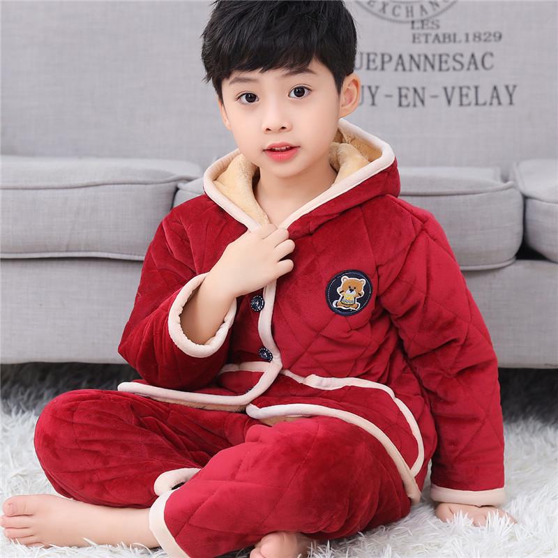 Dětské útulné pyžamo z křišťálového sametu - Silná prošívaná sada z korálového fleecu pro podzim a zimu
