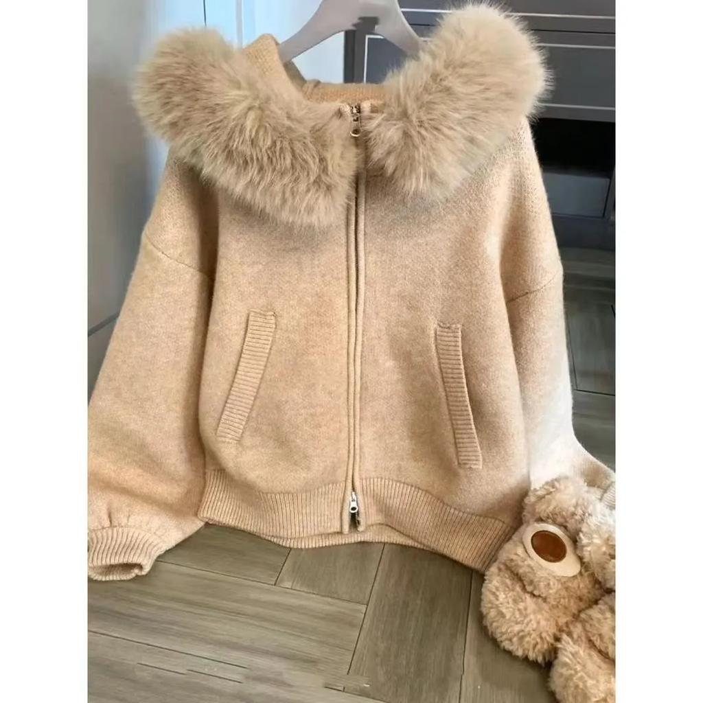 Big Collar Sweater Cardigan Jacket for Women Autumn Winter Loose Fit Slimming Knit Sweater