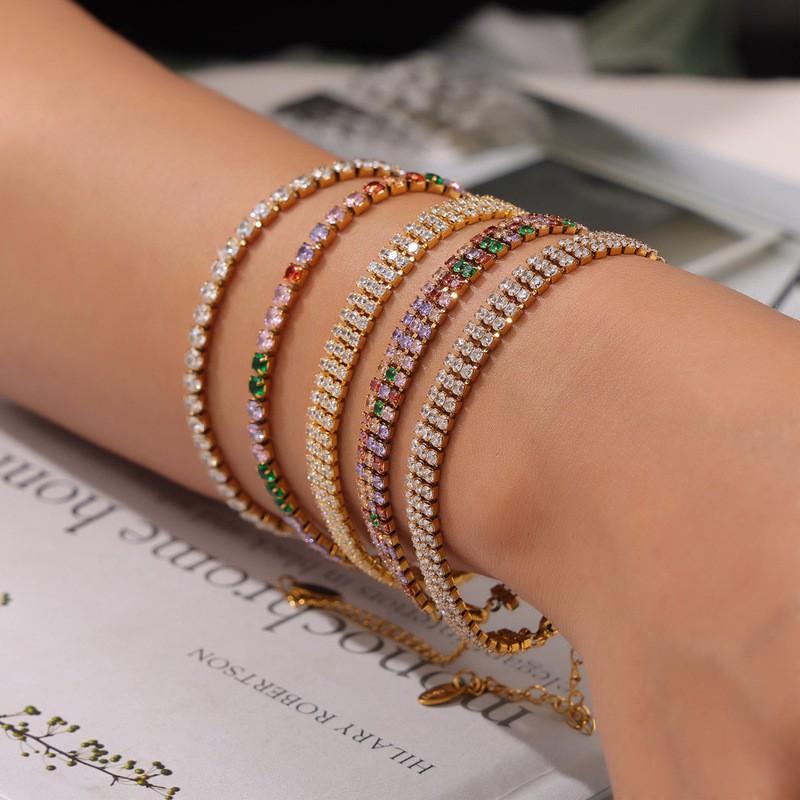 Elegant French-Inspired Tennis Bracelet With Full CZ Stone Setting Geometric Design Titanium Steel 18K Gold Plated Women