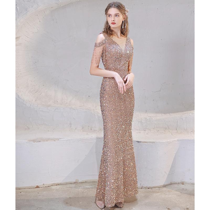 Waist fishtail dress 1011 new summer banquet temperament sexy fishtail heavy industry celebrity host evening dress