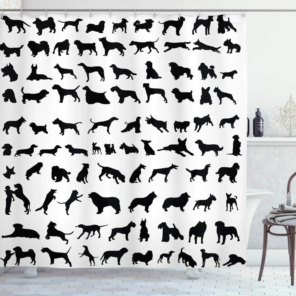 Cortina de ducha de ciervo Silueta de animal colorida Elementos navideños Tablones de madera Tema Tela Tejido Juego de decoración de baño con ganchos
