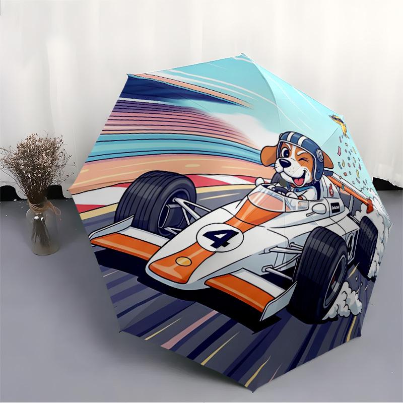 1pc Racing Pup Automatic Folding Umbrella - Compact 8-Rib Design, Durable Plastic & Iron, Lightweight for Outdoor Daily Use182