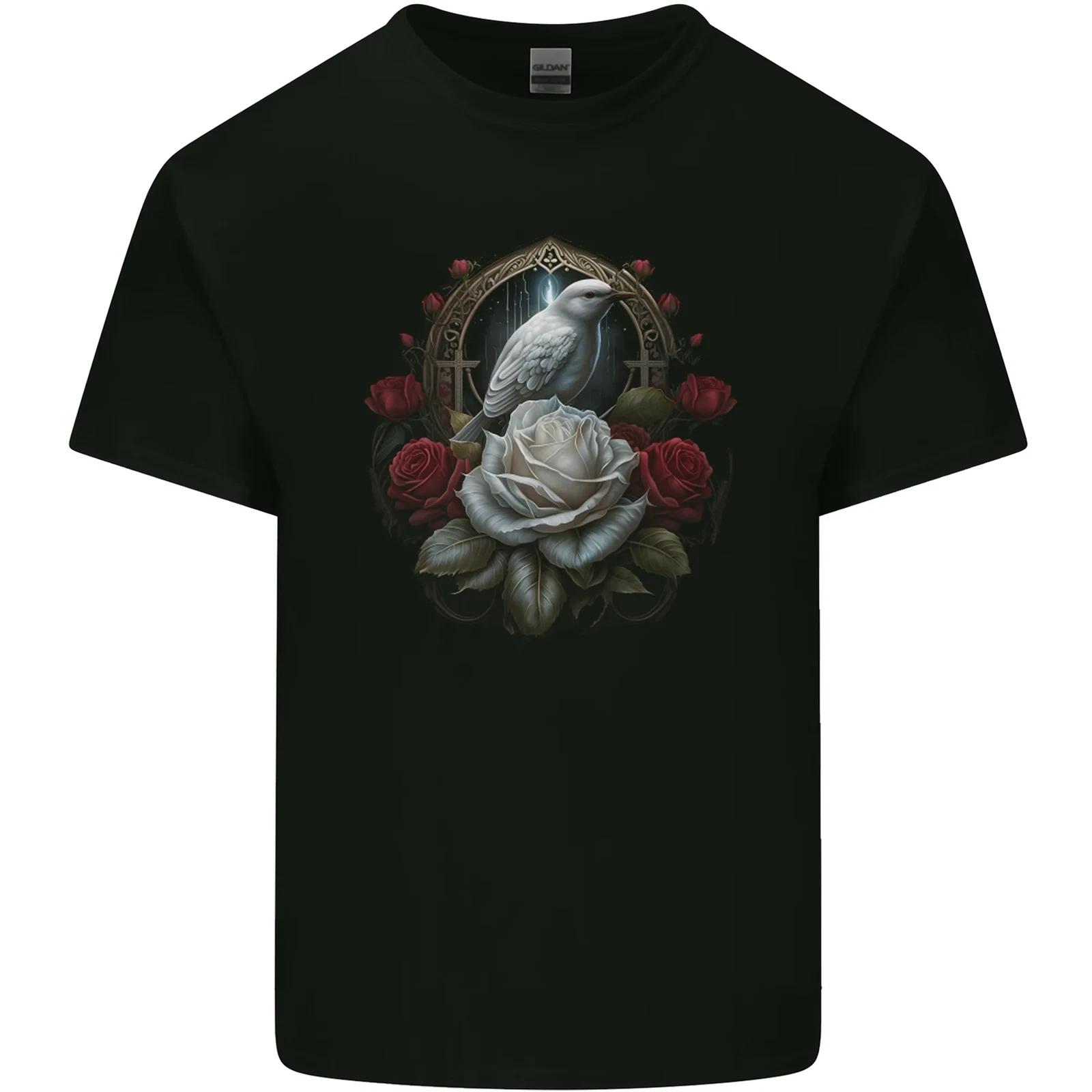 

A Bird and Rose in Front of a Gothic Mirror Kids T-Shirt Childrens XL
