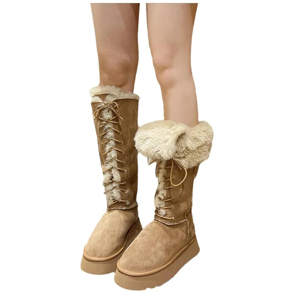 Fashion Winter Platform Boots Knee-High Was High Simple Boots Fashion Motorcycle Boots Causal Plush Fluffy Anti-cold Shoe Botas Mujers