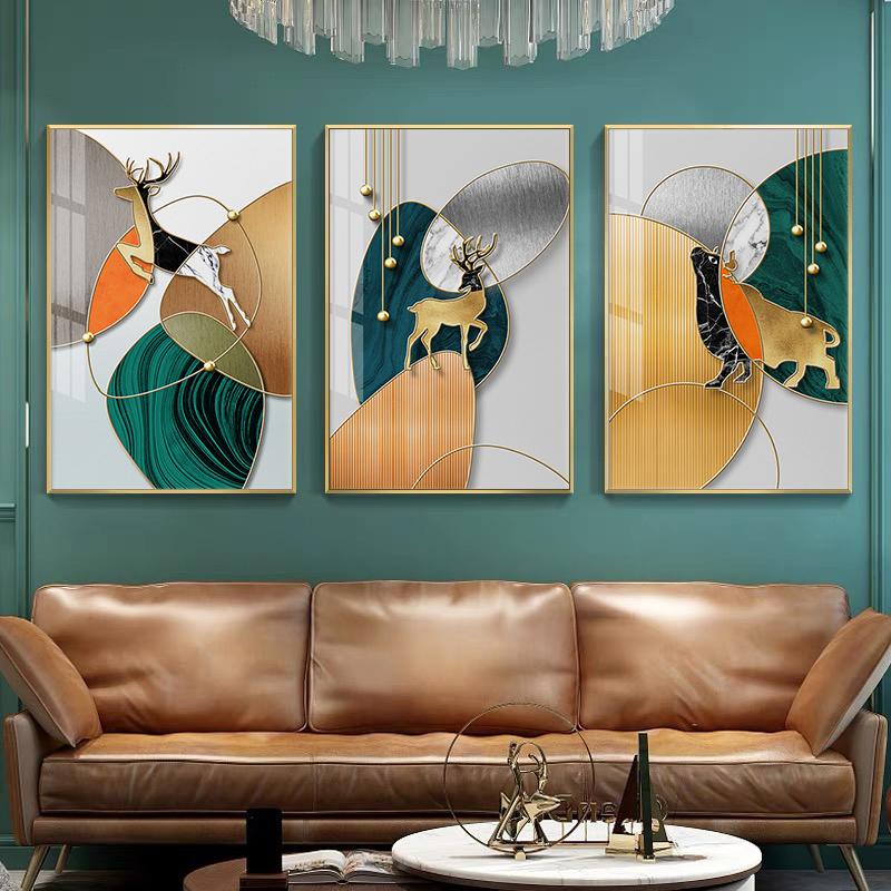 Modern Golden Deer Canvas Painting Animals Horse Wall Art Decor Print Poster Picture Gold Geometric Living Room Home Decoration
