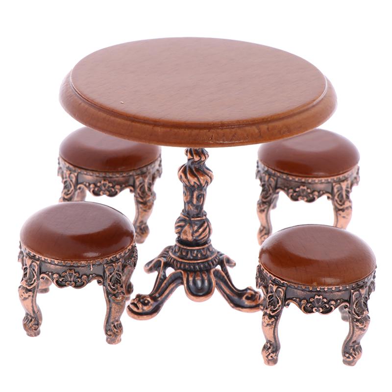 1:12 Dollhouse Miniature Furniture Wooden Round Kitchen Side Table And Stool