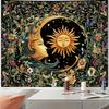 Mystical Luna Moth Tapestry, Green Moon Moth With Lunar Phases,Mushrooms And Witchy Hands Print Wall Hanging For Bedroom Living