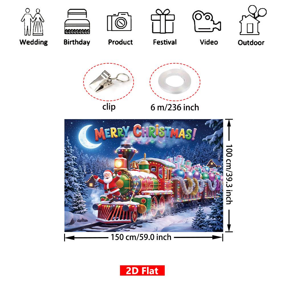 1Pcs Santa Claus Train Gifts Winter Scene Decoration Background Christmas Backdrop Decorations For Photo Studio Booth Party