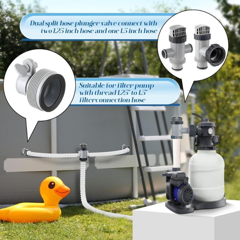 Split Hose Plunger Valves Set with Adapters Suitable for Pool Pump Systems Water Flow Control and Leak Prevention