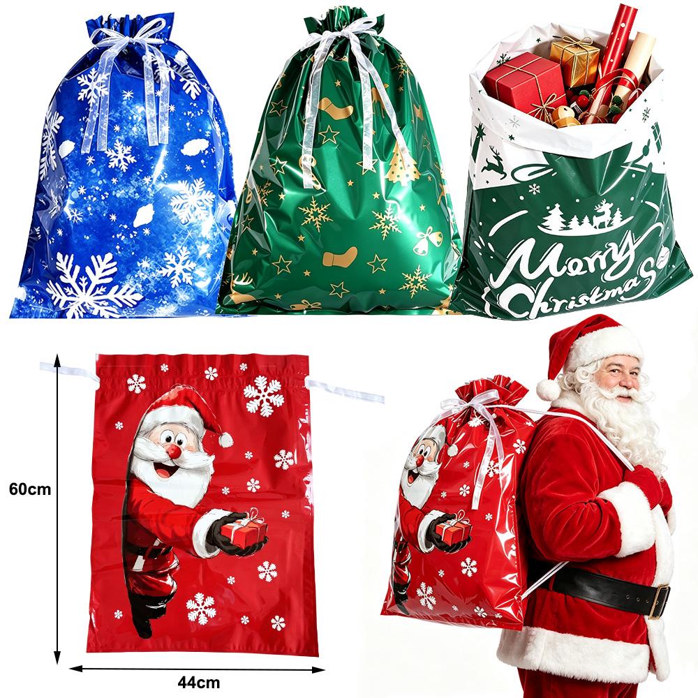 1/5/10/20Pcs Large Christmas Drawstring Gift Bags Party Kids Santa Claus Snowflake Present Wrapping Bags Happy New Year Xmas Eve 5