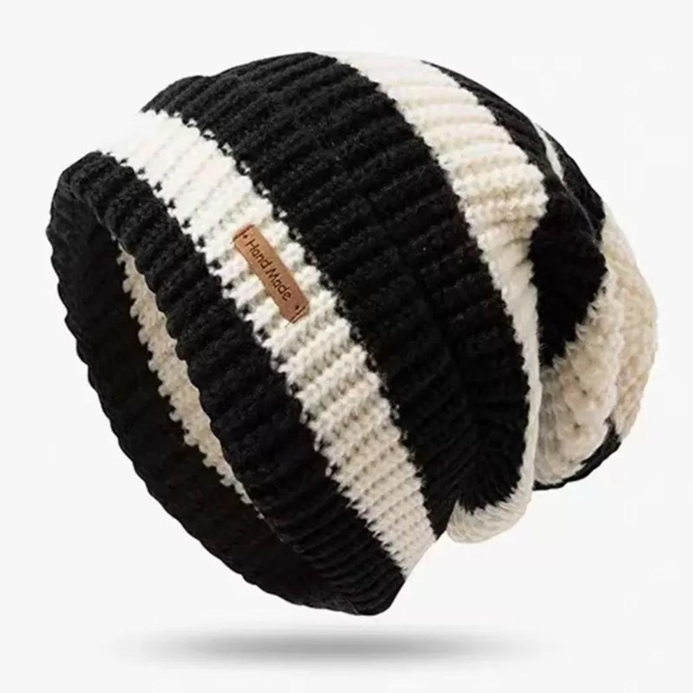 Thickened Winter Hats Stripe Knitted Hat Casual Bonnet Cap for Men Women