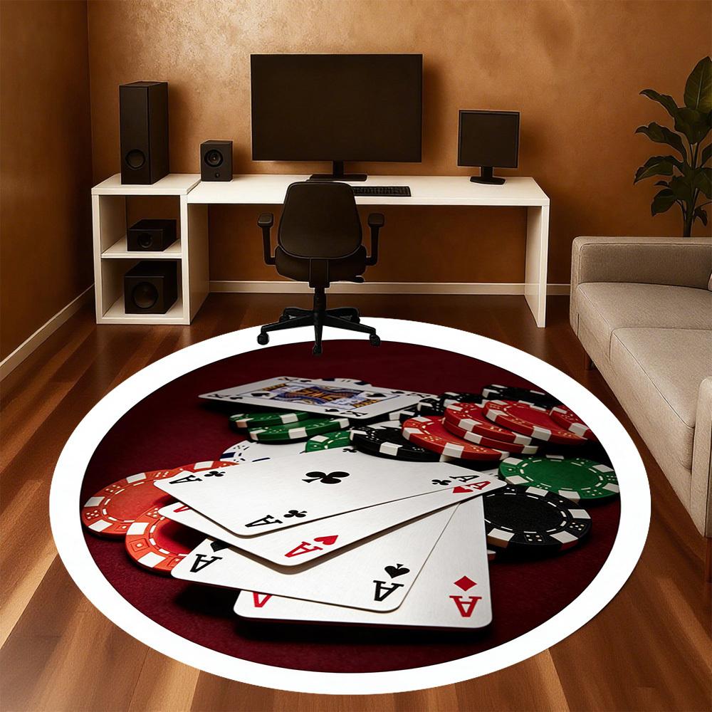 1pc Poker Chips Cards Round Chair mat office Area Rug - Non-Slip, Floor Mat for Office, Bedroom, and Indoor Decor p127217