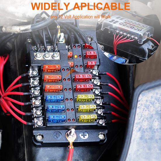 12-Way Fuse Box 12 Circuits Negative Bus Fuse Block Holder With LED Indicator