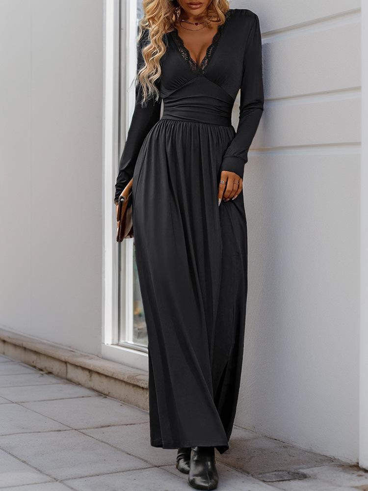 Elegant Lace V-Neck Slim-Fit Evening Dress