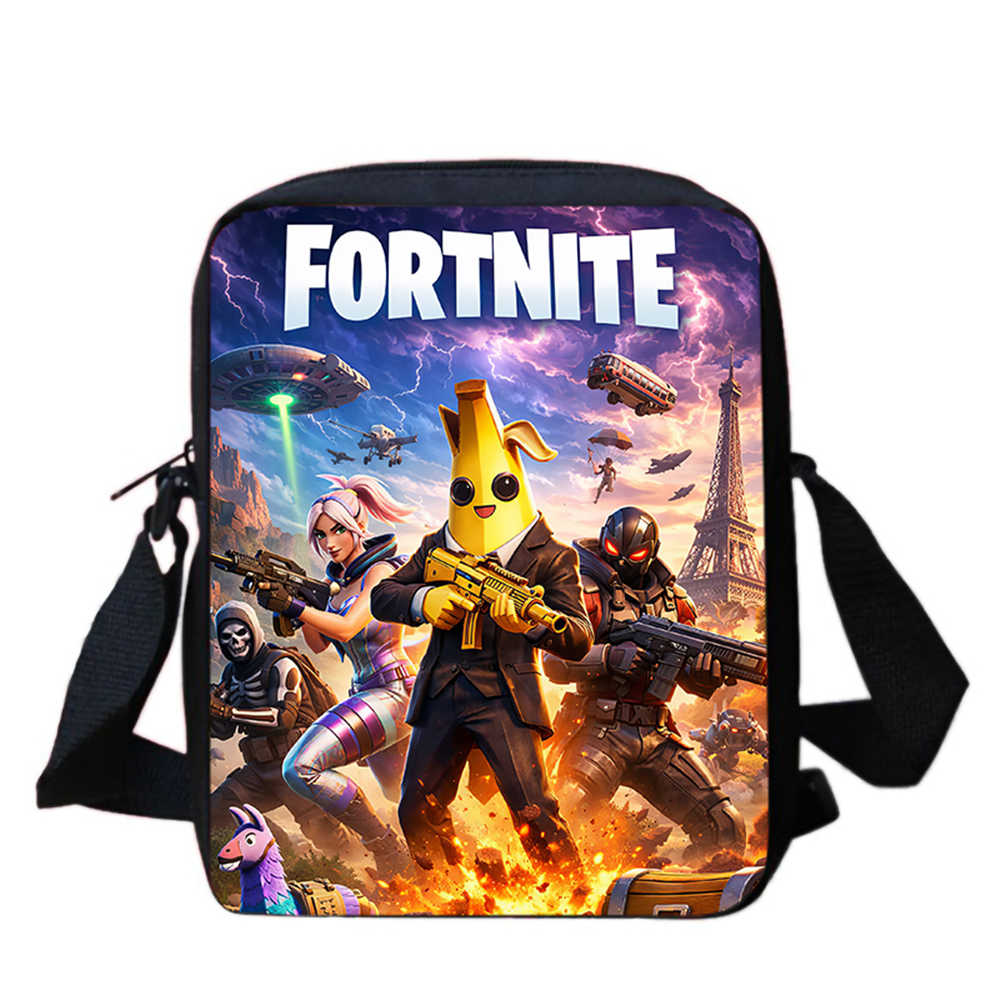 Cute Fortnite Cartoon Shoulder Crossbody Bag, Unisex Kids Aged 5-8, Light Printed Storage Handbag for Elementary Children