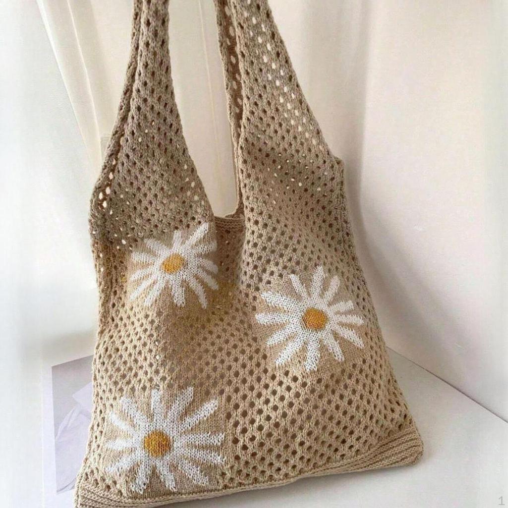 Knitted Tote Bag Chic Hobo for Seaside Holidays Birthday Gift Indoor Outdoor