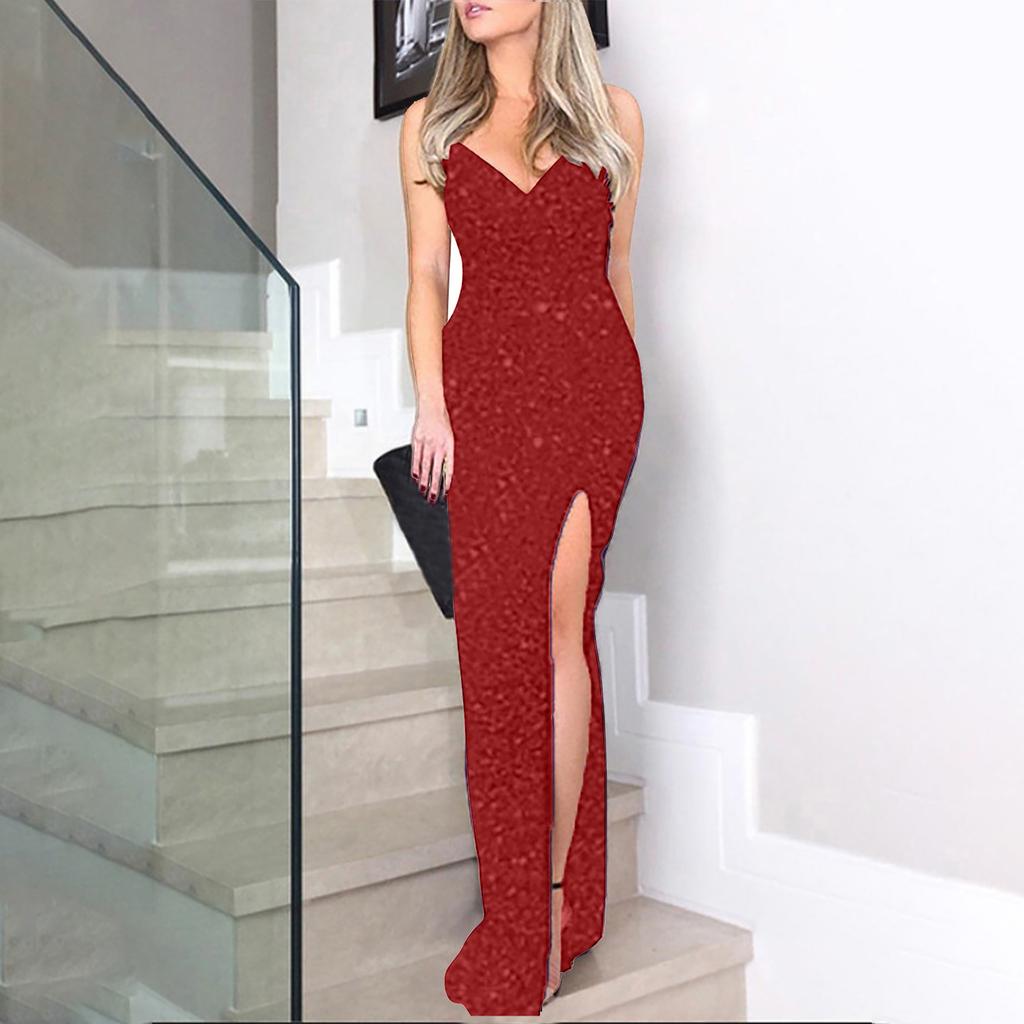 Dámské Sexy Sling Prošívání Patchwork Zářící večerní šaty s vyhloubeným střapcem