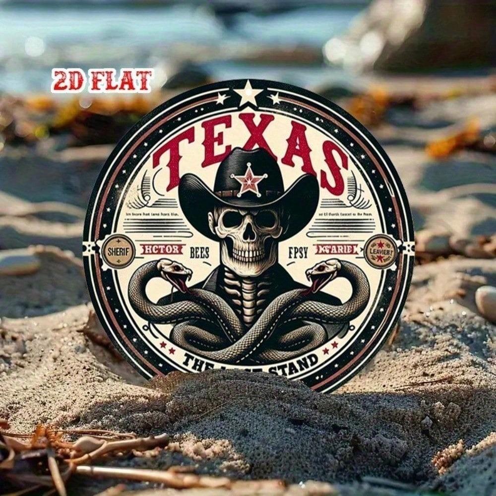 Vintage Metal Tin Sign Cowboy Skull Western Retro Wall Decor Round 8x8 Inch Flat Aluminum Plate Art for Bar Garage Man Cave