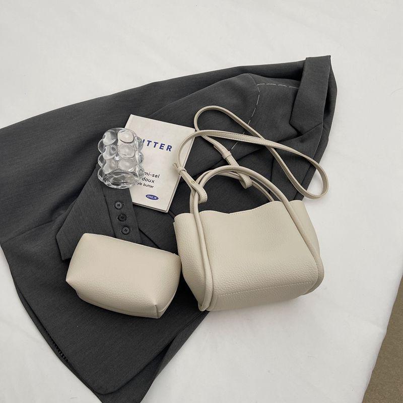 High-End Korean Style Women's Solid Color Basket Bucket Crossbody Handbag - 2025 