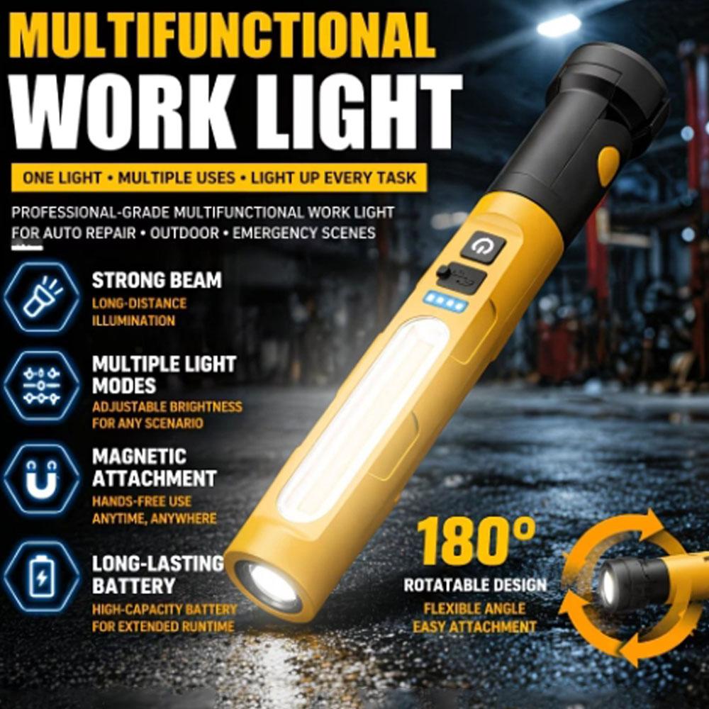 Rechargeable COB LED Work Light Portable Magnetic Inspection Flashlight with Power Display for Car Repair Garage Emergency