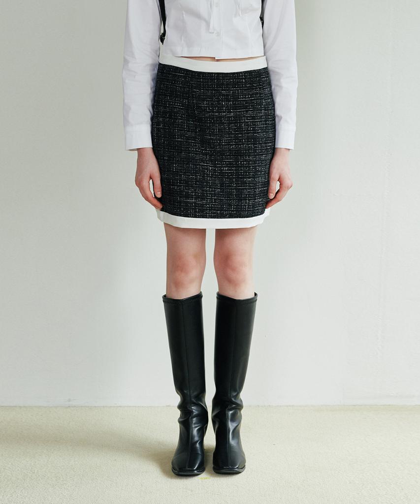 LULUCHOU Bling Tweed Skirt - Black
