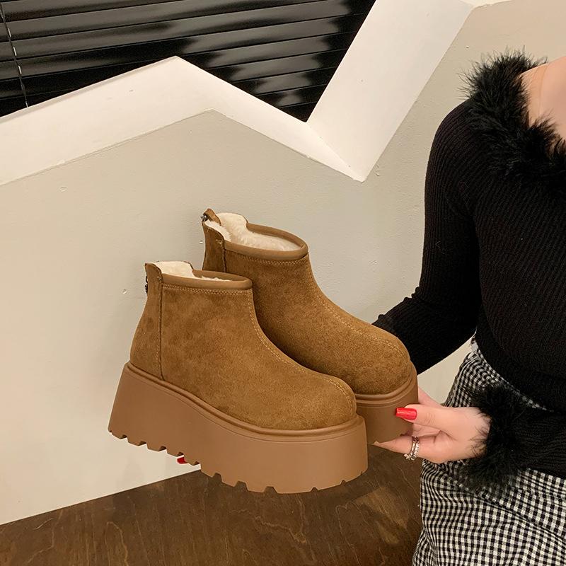 heightened thick-soled snow boots women s velvet short boots new winter thickened warm cotton shoes 35