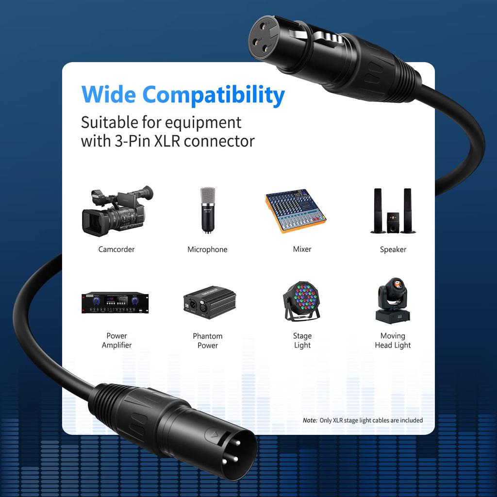 NEEWER XLR Stage Light Cable Wire Signal For Connecting XLR Male to Female Compatible with Moving Headlight Parlight Spotlight with XLR Input Output