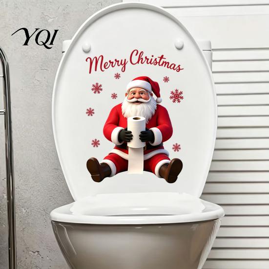 Indoor Outdoor Party Supplies Santa Claus Toilet Sticker, Waterproof PVC Christmas Bathroom Decal for Removable Wall Art Home Decoration, Snowflake