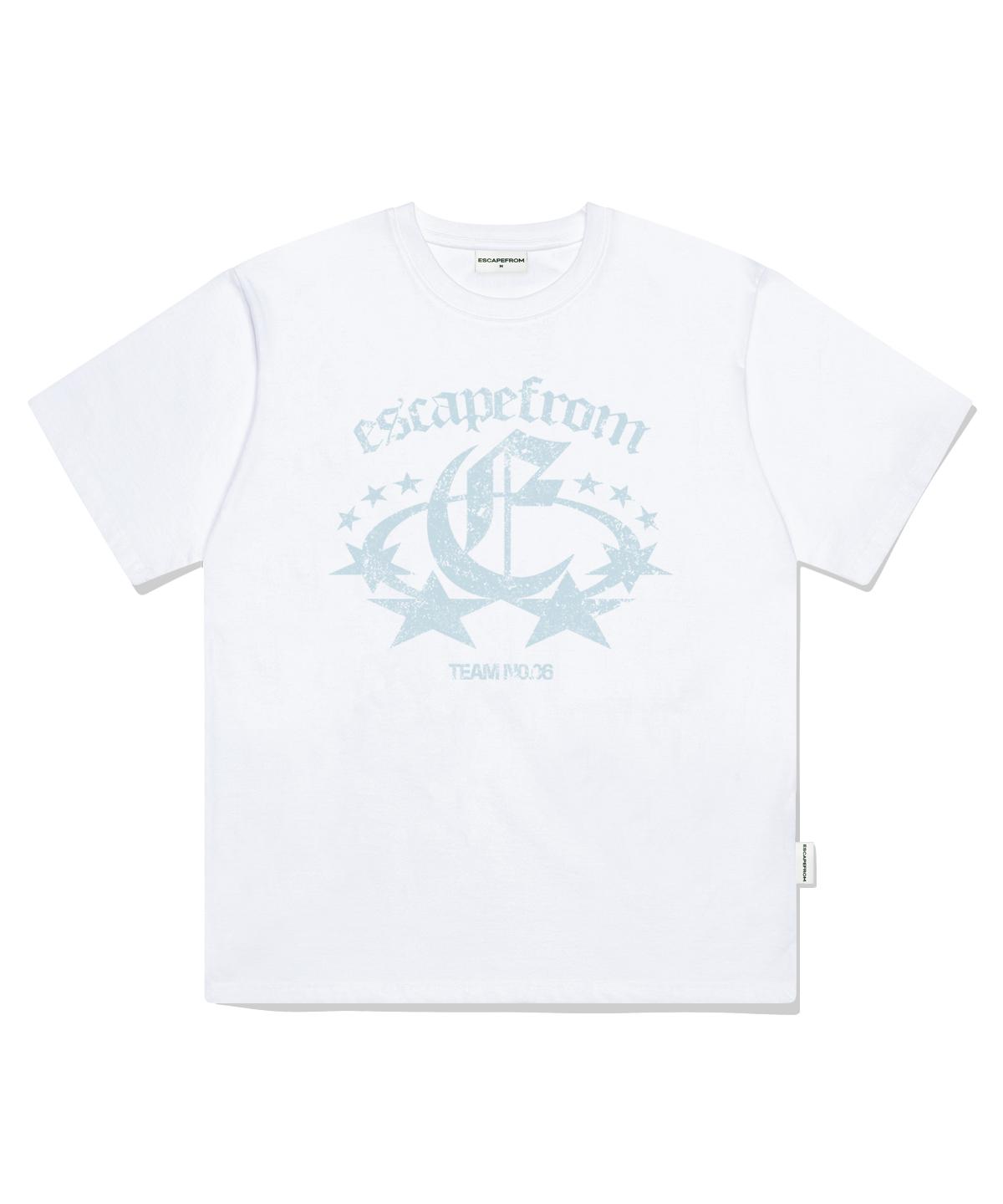 Escape From Sky Blue Team Number 06 Print Oversized Short Sleeve T-Shirt White L
