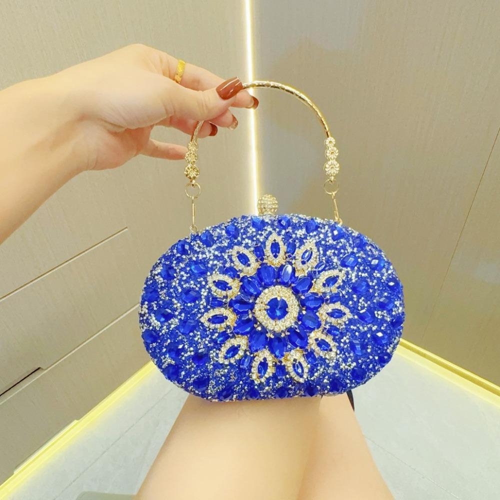 

Fashion Luxury Rhinestone Evening Banquet Bag Shoulder Bag Wrist Bag Ladies Clutch Bag Crystal Party Dinner Bag Wedding синій
