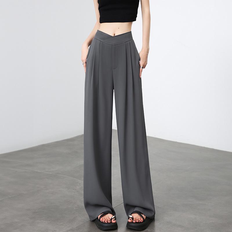 

Ice Silk High-Waisted Grey Wide-Leg Pants for Women - Spring/Summer 2026 Style Double Extra Large серый