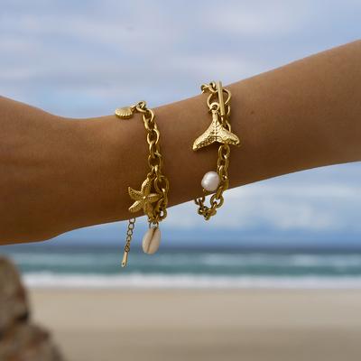 Uworld 2024 Estate Braccialetto a Catena con Ciondolo Stella e Coda di Pesce in Acciaio Inossidabile per Donne Impermeabile Placcato PVD 18K Gioielli di Moda