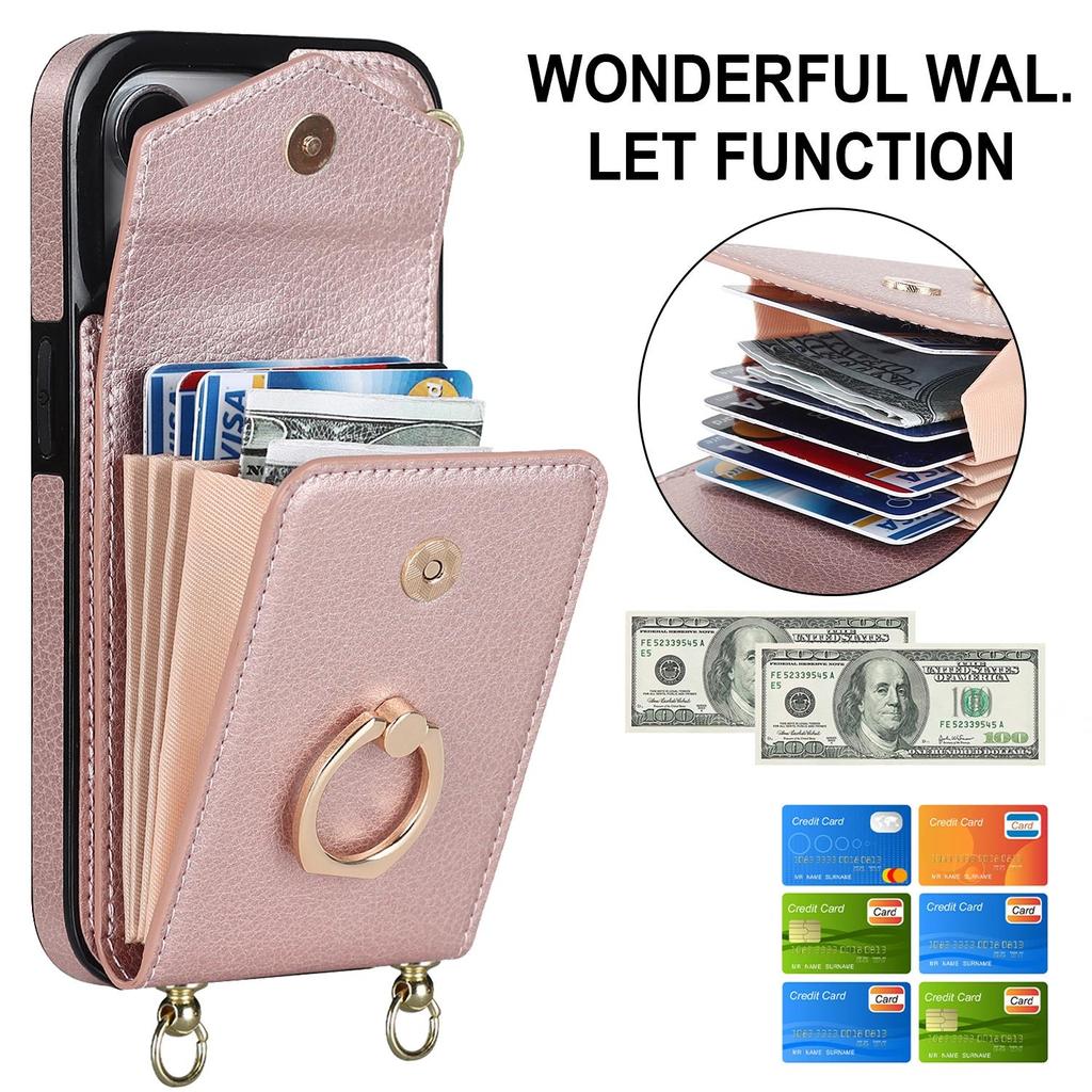 Crossbody Card Bag Wallet Ring Holder Kožené pouzdro pro iPhone 15 14 13 12 11 Pro Max XS MAX XR pro Samsung S23 S22 S21 S20 Ultra Plus A14 A13 A53 A54